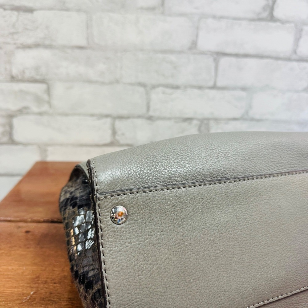 Michael Kors Grey Pebbled Leather & Snakeskin Embossed Satchel Crossbody Bag - Picture 14 of 14